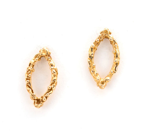 classic gold post earrings, almond shape, open in the middle