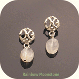 Sterling silver open filigree post earring with rainbow moonstone drop